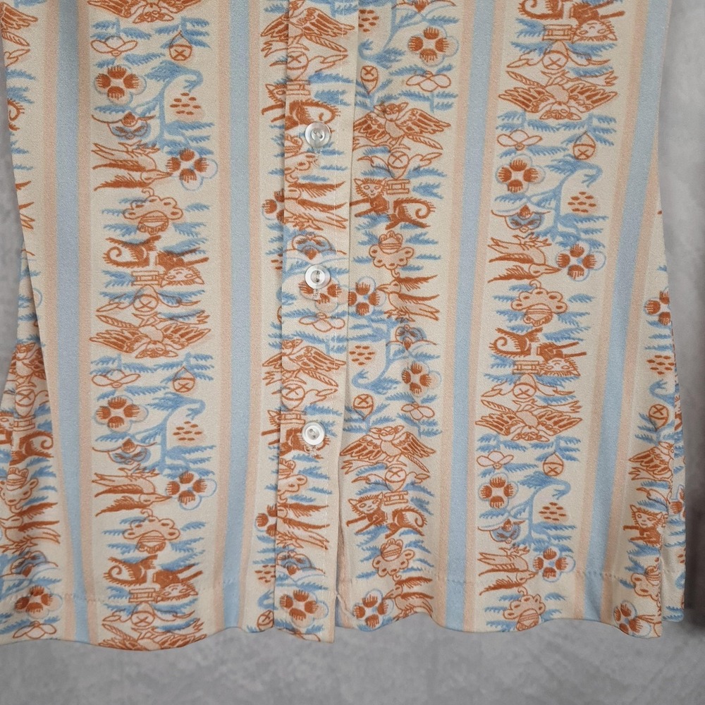 Vintage 70s Shirt Womens Small Novelty Animal Print Button Up Disco Point Collar - Picture 8 of 16
